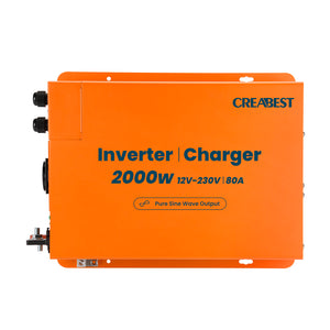 CREABEST 2000W Convertisseur 12V 220V Pur Sinus pour Camping Car, Caravane, avec Chargeur 80 A & Câble-convertisseur 35 mm²