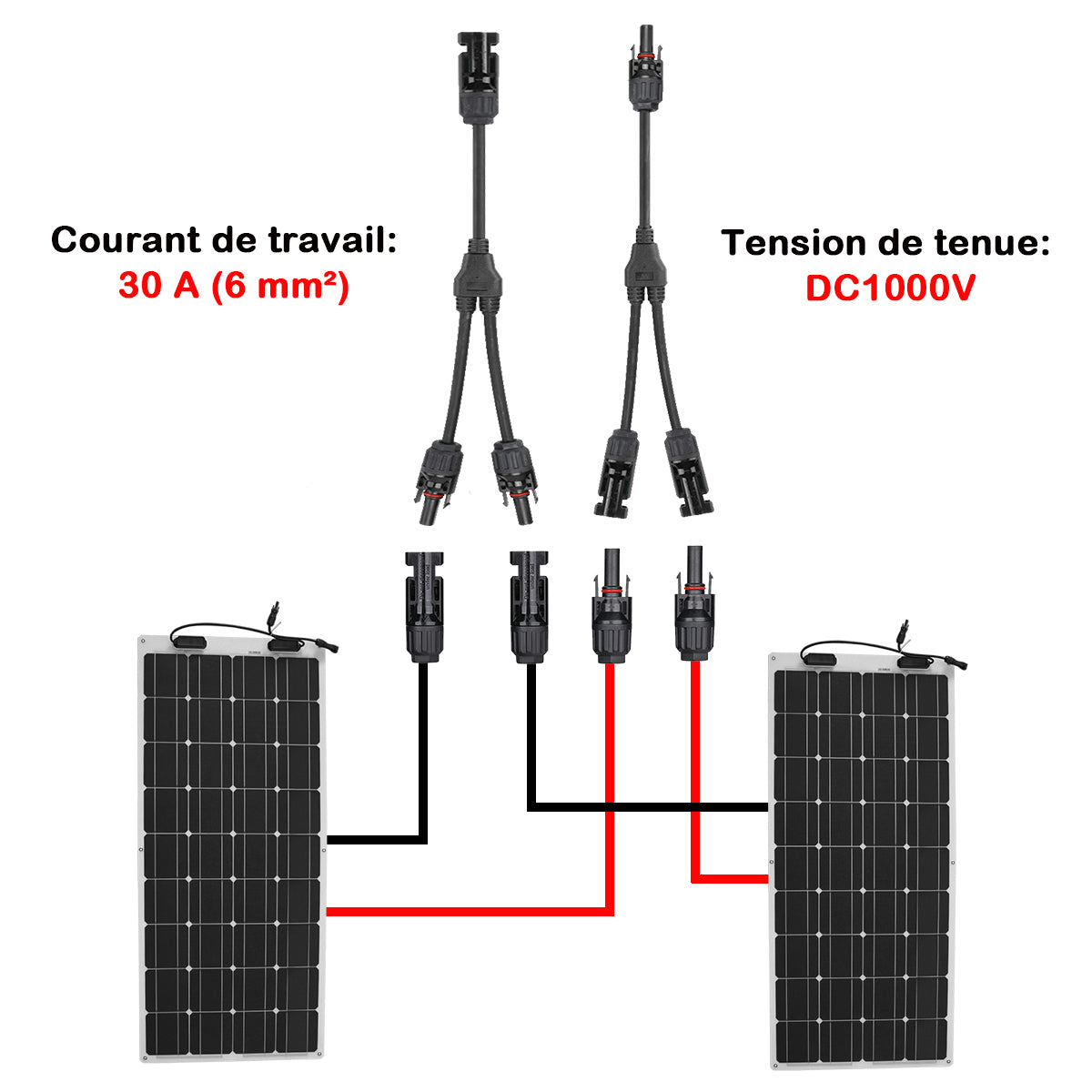 Paquet de connecteur de panneau solaire (1 à 2 branches) de 7pièce,1 paire  Connecteurs câble solaire MMF + FFM,mc4 cable A25